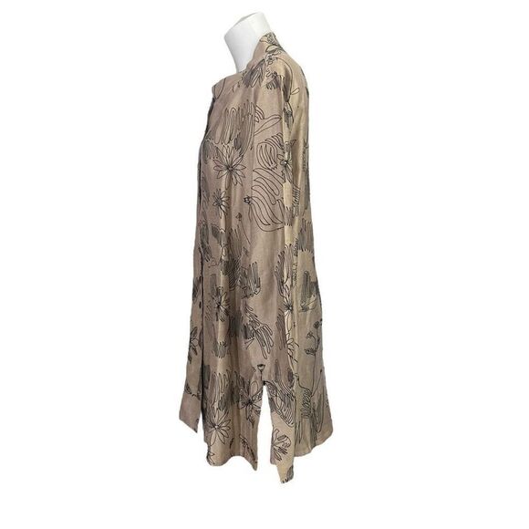 CHICOS Linen Blend Tan Embroidered Buttondown Shirt Jacket Mandarin Collar sz 3 - Picture 4 of 8